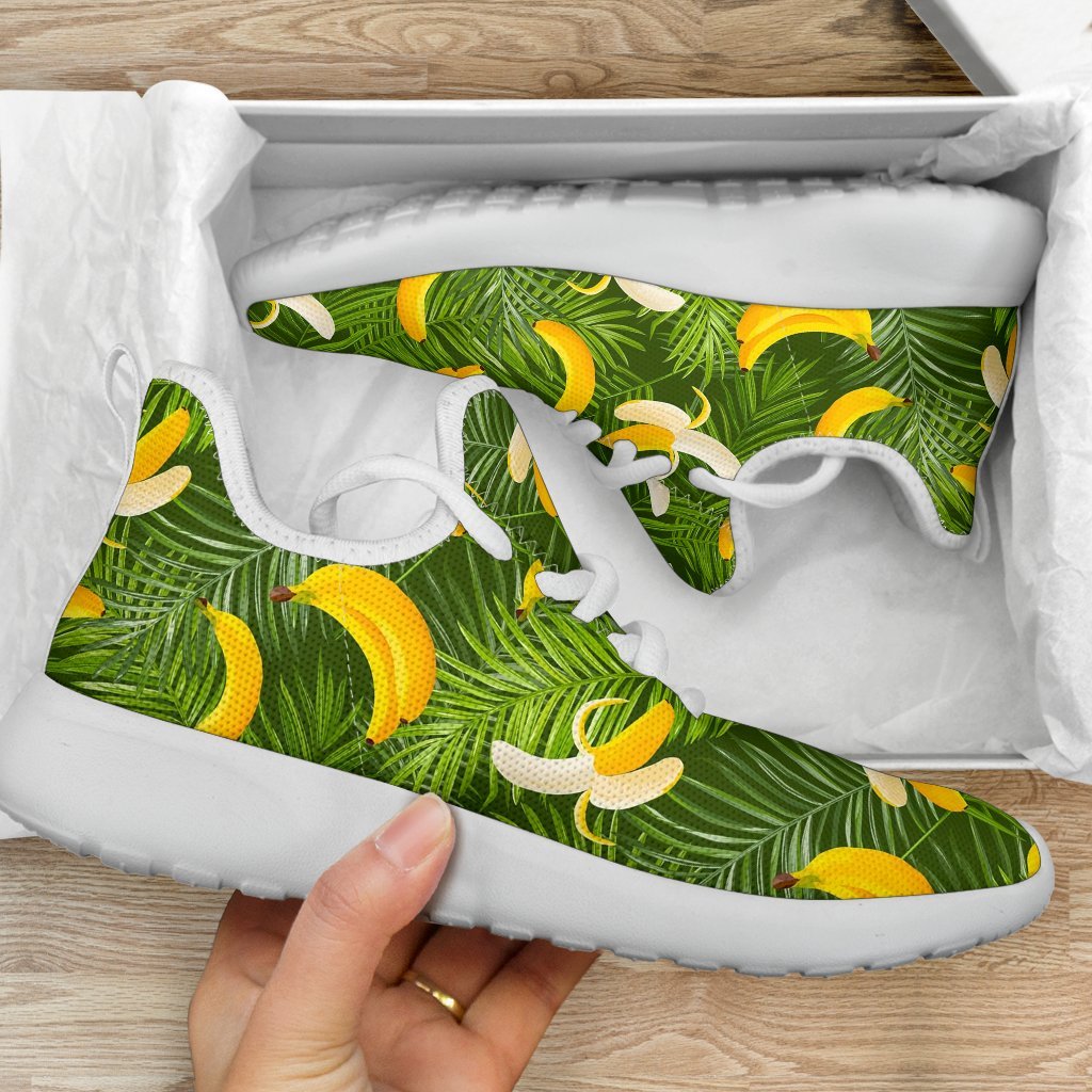 Green Tropical Banana Pattern Print Mesh Knit Shoes GearFrost