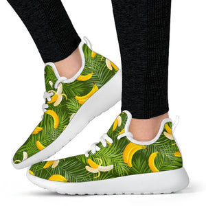 Green Tropical Banana Pattern Print Mesh Knit Shoes GearFrost