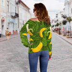Green Tropical Banana Pattern Print Off Shoulder Sweatshirt GearFrost