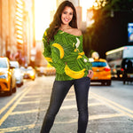 Green Tropical Banana Pattern Print Off Shoulder Sweatshirt GearFrost