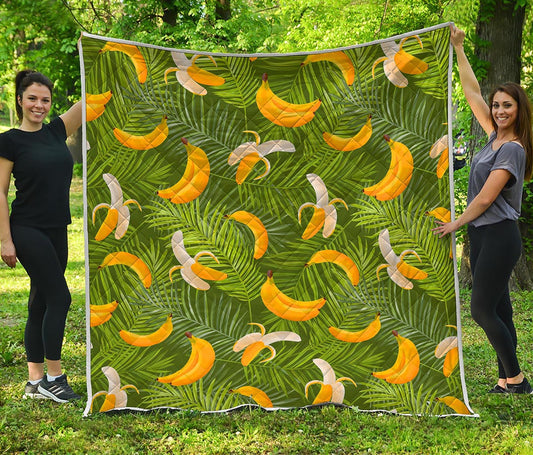 Green Tropical Banana Pattern Print Quilt