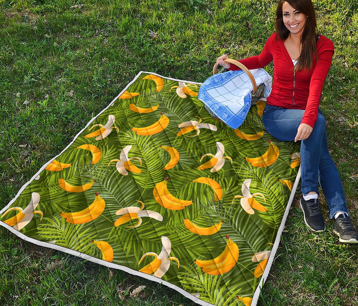 Green Tropical Banana Pattern Print Quilt