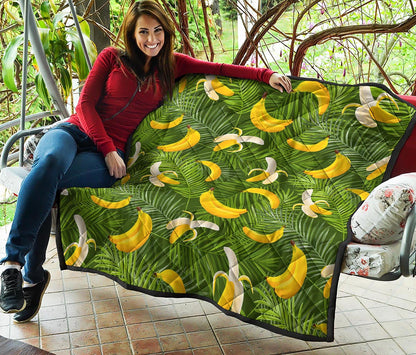 Green Tropical Banana Pattern Print Quilt