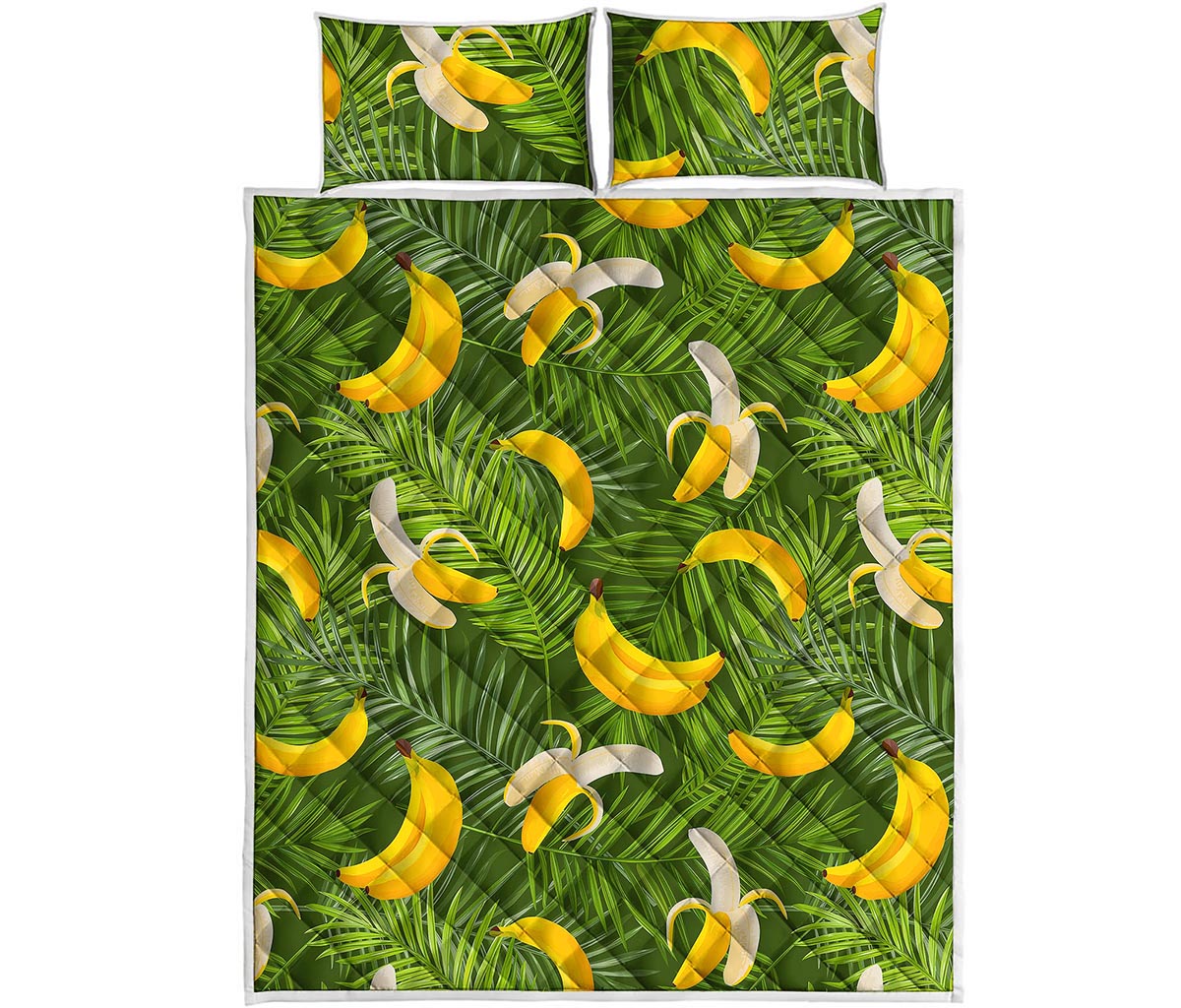 Green Tropical Banana Pattern Print Quilt Bed Set