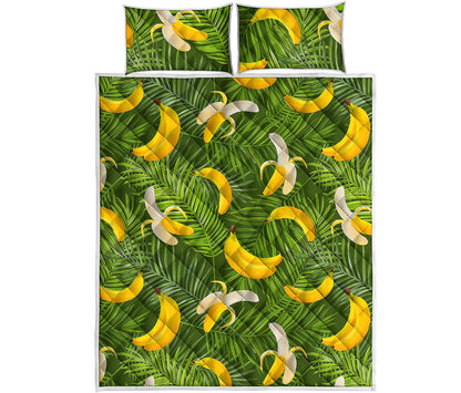 Green Tropical Banana Pattern Print Quilt Bed Set