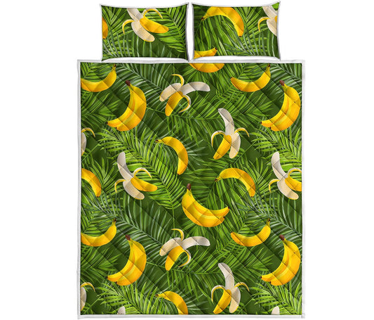 Green Tropical Banana Pattern Print Quilt Bed Set
