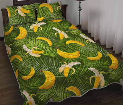 Green Tropical Banana Pattern Print Quilt Bed Set