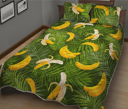 Green Tropical Banana Pattern Print Quilt Bed Set