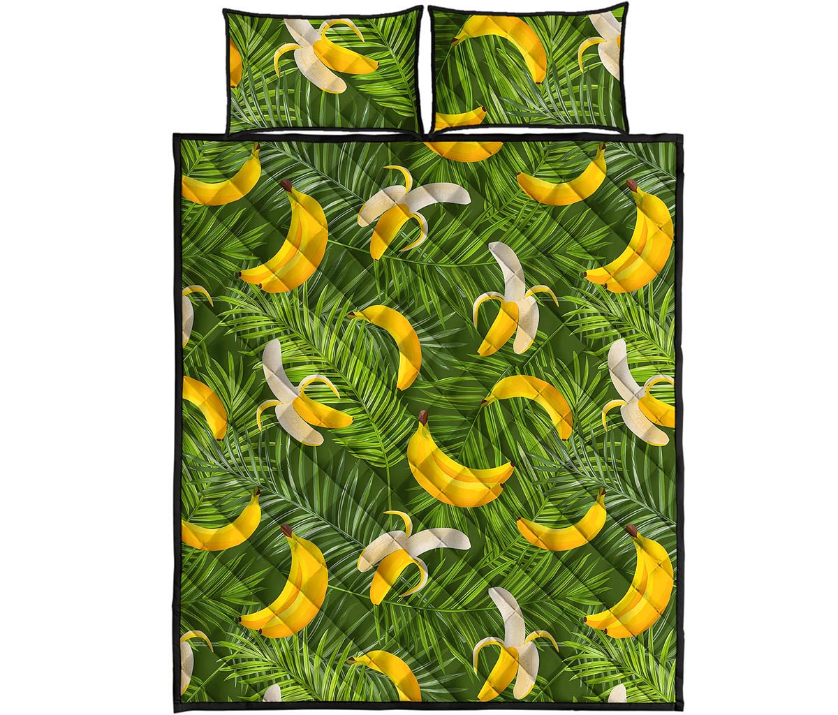 Green Tropical Banana Pattern Print Quilt Bed Set