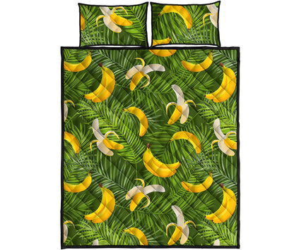Green Tropical Banana Pattern Print Quilt Bed Set