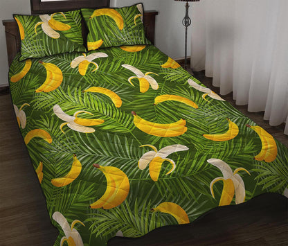 Green Tropical Banana Pattern Print Quilt Bed Set
