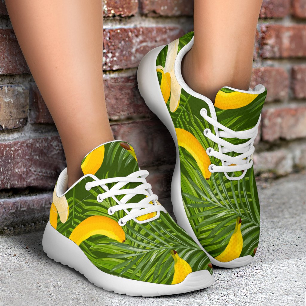 Green Tropical Banana Pattern Print Sport Shoes GearFrost