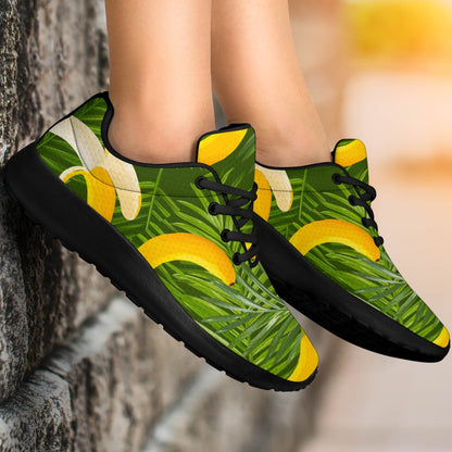 Green Tropical Banana Pattern Print Sport Shoes GearFrost