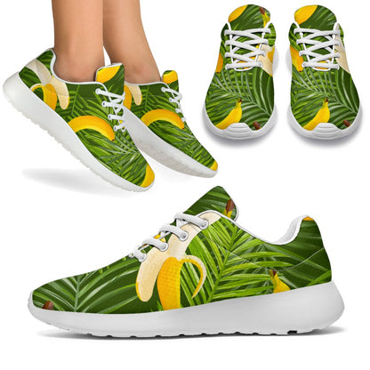 Green Tropical Banana Pattern Print Sport Shoes GearFrost