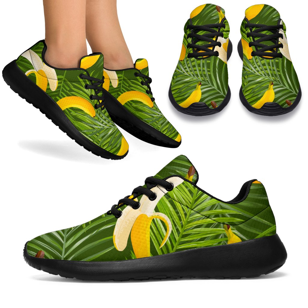 Green Tropical Banana Pattern Print Sport Shoes GearFrost
