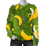 Green Tropical Banana Pattern Print Women's Crewneck Sweatshirt GearFrost
