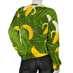 Green Tropical Banana Pattern Print Women's Crewneck Sweatshirt GearFrost
