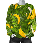 Green Tropical Banana Pattern Print Women's Crewneck Sweatshirt GearFrost