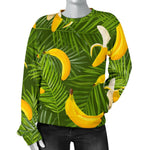 Green Tropical Banana Pattern Print Women's Crewneck Sweatshirt GearFrost