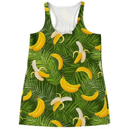 Green Tropical Banana Pattern Print Women's Racerback Tank Top