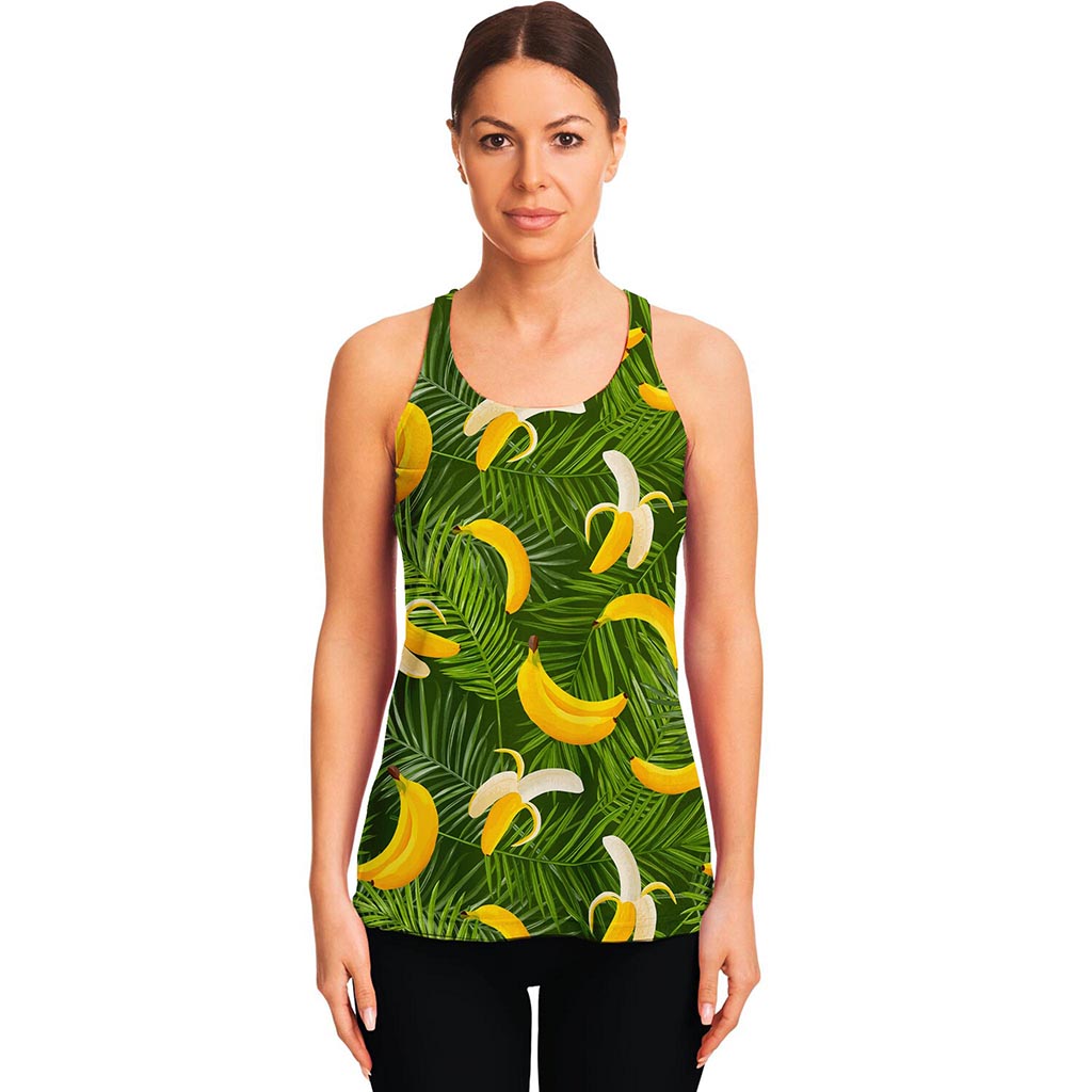 Green Tropical Banana Pattern Print Women's Racerback Tank Top