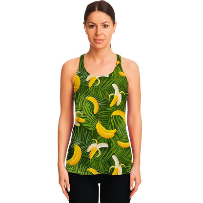 Green Tropical Banana Pattern Print Women's Racerback Tank Top