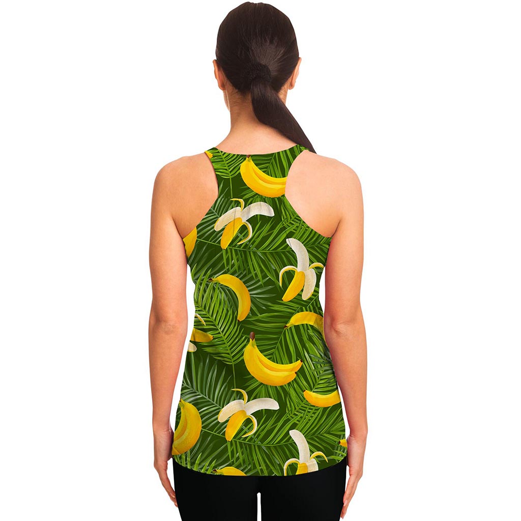 Green Tropical Banana Pattern Print Women's Racerback Tank Top