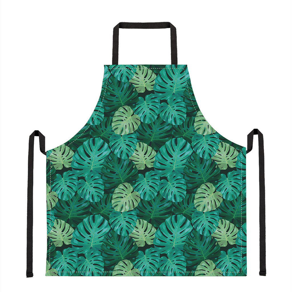 Green Tropical Monstera Pattern Print Apron