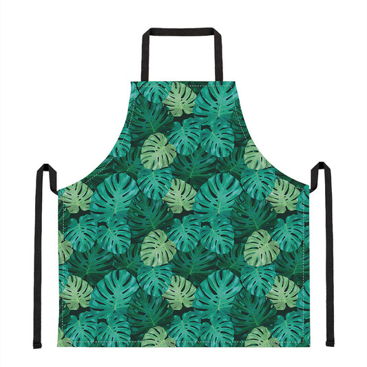 Green Tropical Monstera Pattern Print Apron