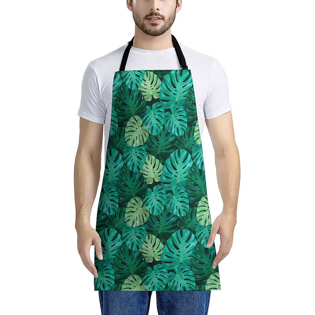 Green Tropical Monstera Pattern Print Apron