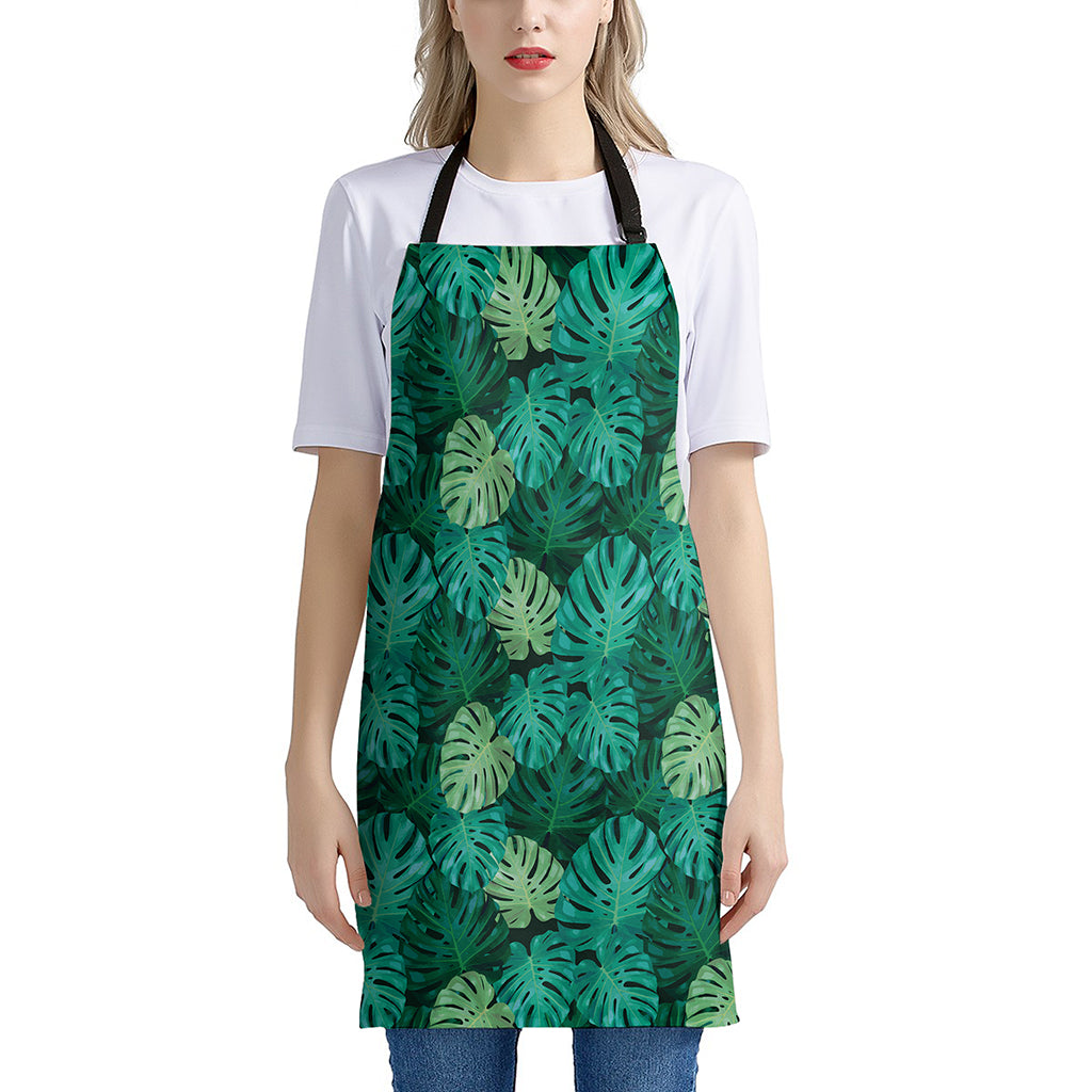 Green Tropical Monstera Pattern Print Apron