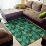 Green Tropical Monstera Pattern Print Area Rug