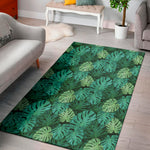 Green Tropical Monstera Pattern Print Area Rug
