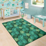 Green Tropical Monstera Pattern Print Area Rug