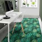 Green Tropical Monstera Pattern Print Area Rug