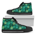 Green Tropical Monstera Pattern Print Black High Top Sneakers