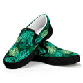 Green Tropical Monstera Pattern Print Black Slip On Sneakers