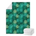 Green Tropical Monstera Pattern Print Blanket