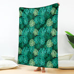 Green Tropical Monstera Pattern Print Blanket