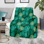 Green Tropical Monstera Pattern Print Blanket