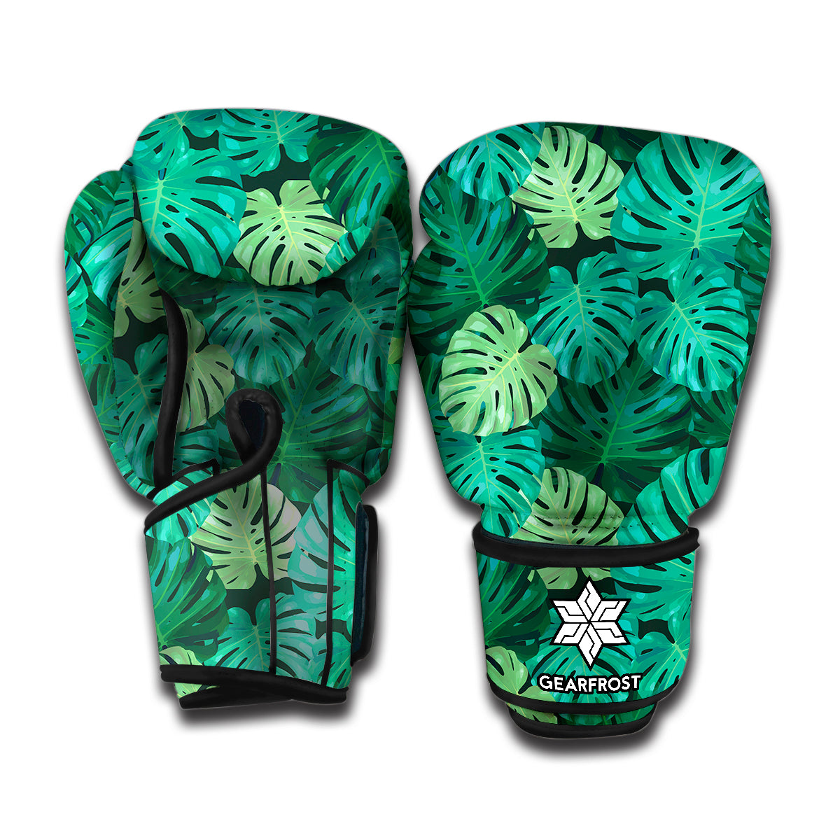Green Tropical Monstera Pattern Print Boxing Gloves
