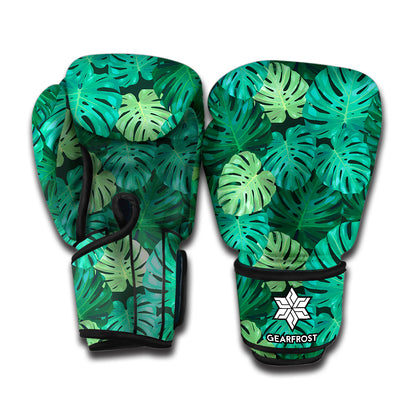 Green Tropical Monstera Pattern Print Boxing Gloves