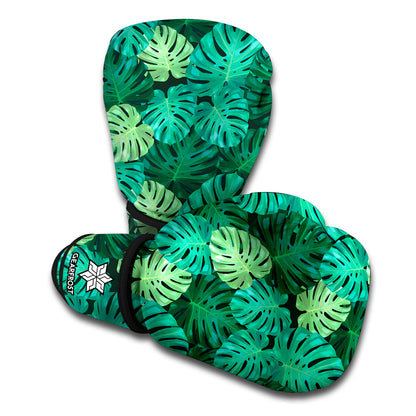 Green Tropical Monstera Pattern Print Boxing Gloves