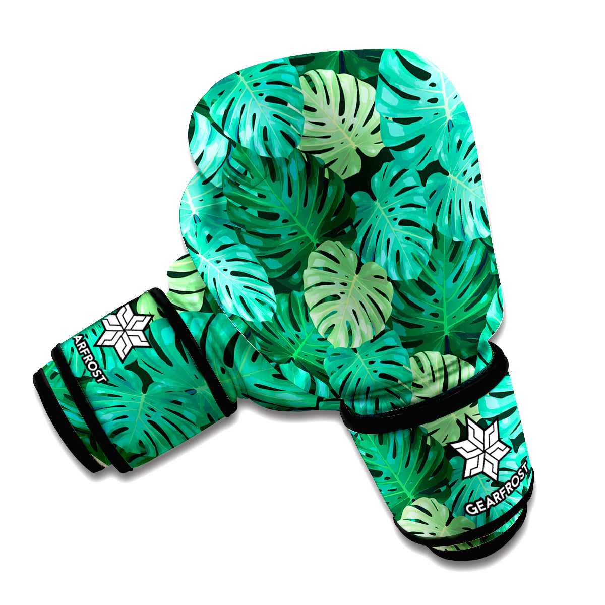 Green Tropical Monstera Pattern Print Boxing Gloves