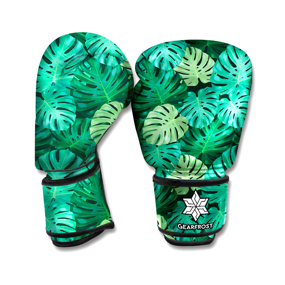 Green Tropical Monstera Pattern Print Boxing Gloves