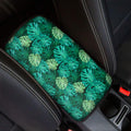 Green Tropical Monstera Pattern Print Car Center Console Cover