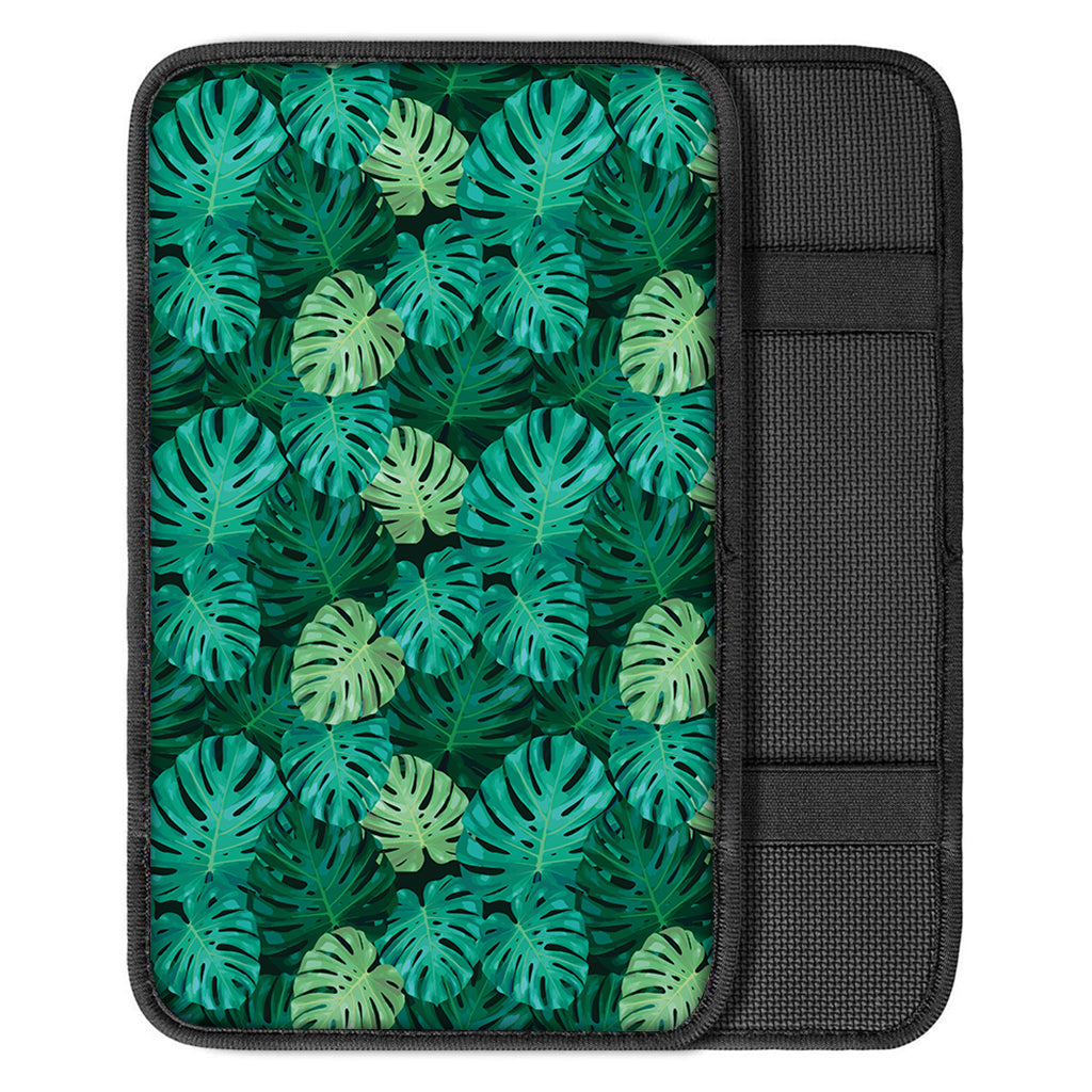 Green Tropical Monstera Pattern Print Car Center Console Cover