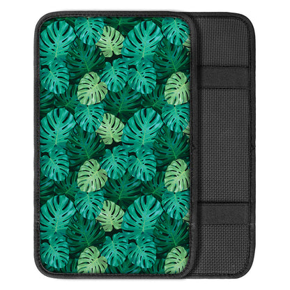 Green Tropical Monstera Pattern Print Car Center Console Cover