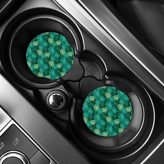 Green Tropical Monstera Pattern Print Car Coasters
