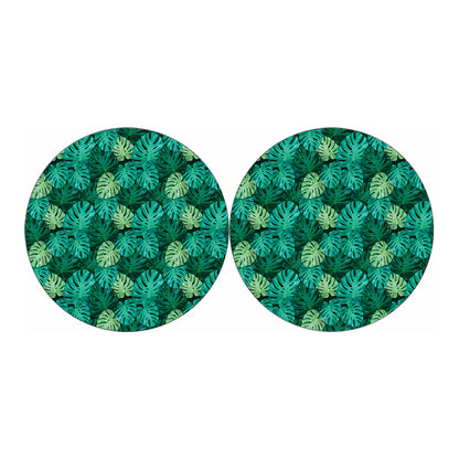 Green Tropical Monstera Pattern Print Car Coasters